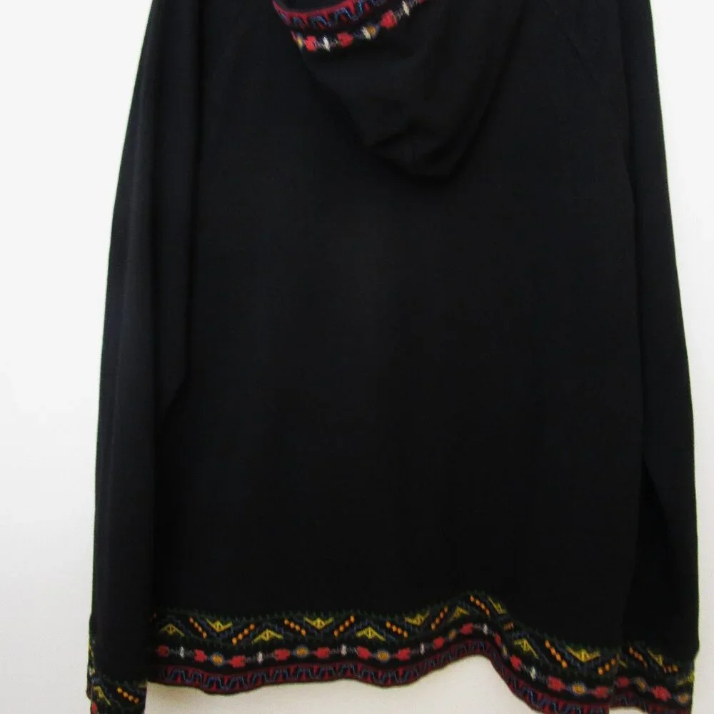 Black Hoodie Full Zip Embroidery Boho Kangaroo Pocket - Picture 11 of 12